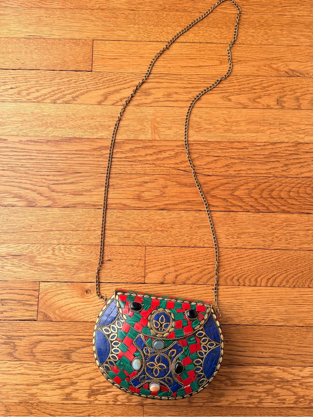 VINTAGE Colorful Mosaic Crossbody Bag with Chain Strap